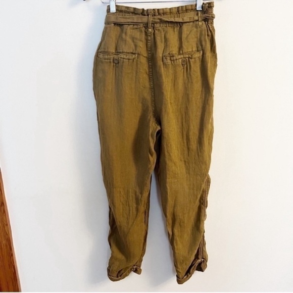 Free People Paperbag Pants Straight Leg Linen Cuffed Leg Tie Belt Size Small - Picture 3 of 11
